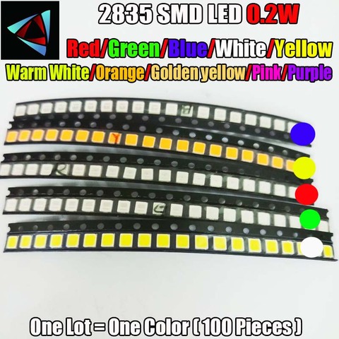 100pcs 2835 0.2W Ultra Bright SMD Led 10Values Red/Green/ICE Blue/White/Yellow /Warm White/Orange/Pink/Purple/Golden yellow kit ► Photo 1/1