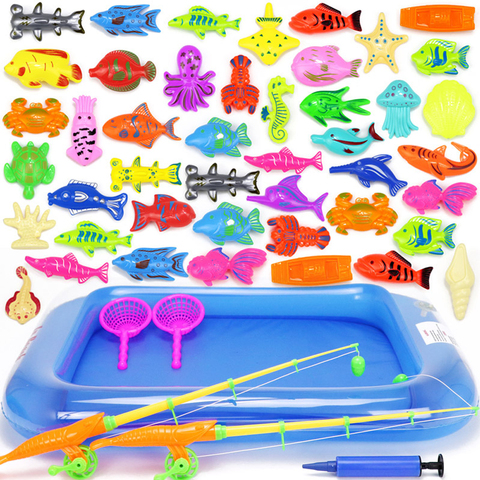 18-52pcs Kids Magnetic Fishing Toys Set with Inflatable Pool Net