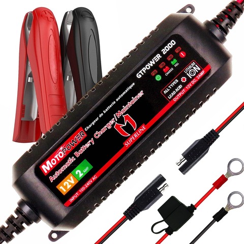 MOTOPOWER  2AMP Automatic Smart 12V Car Battery Charger for both Lead Acid Batteries and Lithium Ion Batteries  Motorcycle Boat ► Photo 1/6