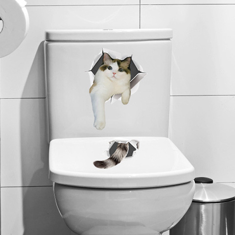 Cute kitten cat 3D wall Stickers Bathroom cupboard Home Decoration Pvc art Decals waterproof mural Toilet sticker wallpaper ► Photo 1/6