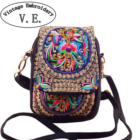 Chinese Vintage Embroidery Bag National Ethnic Embroidered Canvas Cover Shoulder Messenger Bags Small Coins Phone Bags ► Photo 1/6