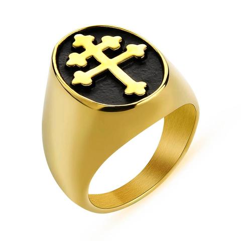 Valily Lorraine Cross Ring Gold  Color Titanium Stainless Steel Crux Vera Cross of Lorraine Rings for Men Jewelry wholesale ► Photo 1/6