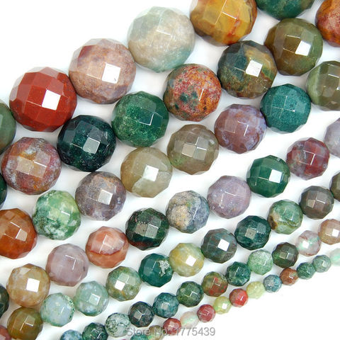 Free Shipping  Wholesale 4 6 8 10 12 14mm Faceted Natural Indian Agat Round loose stone jewelry Beads Agat Beads DIY ► Photo 1/4