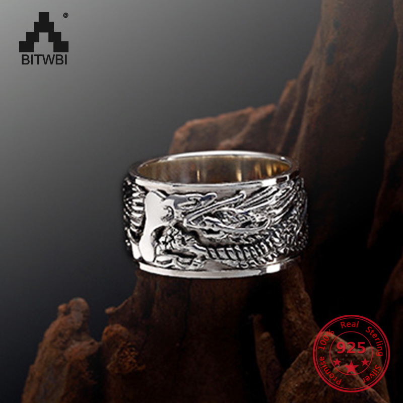 4 Creatures Tiger Vintage Jewelry 999 Sterling Silver Mens ring Bird Dragon Dragon Ring Turtle Chinese Traditional Culture