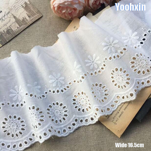 16.5cm Wide HOT Cotton Embroidered White flower lace fabric dubai sewing DIY trim applique Ribbon collar wedding guipure decor ► Photo 1/4