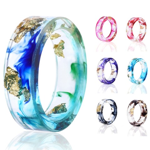 8 Colors High Quality Handmade Gold Foil Paper Inside Transparent Resin Ring for Women Men Jewelry Drop Shipping ► Photo 1/6