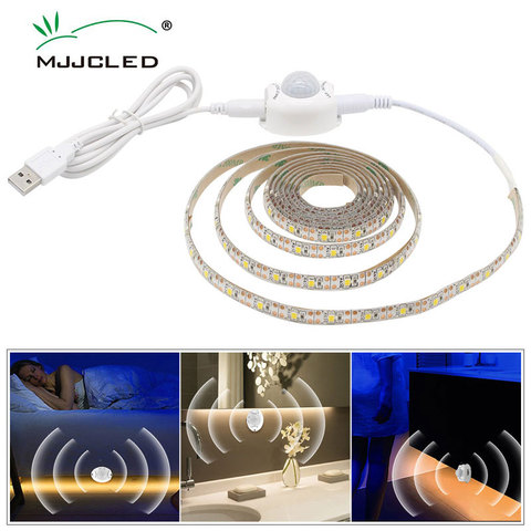 0.5m-3m USB Motion Sensor LED Strip Light Cupboard Wardrobe Bed Lamp Waterproof IP65 Warm White Flexible LED Strip 5V Tape ► Photo 1/6