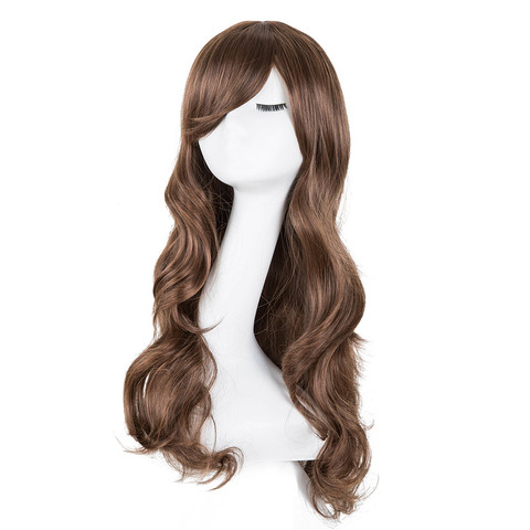 Curly Wigs Fei-Show Synthetic Heat Resistant Fiber Long Light Brown Hair Salon Inclined Bangs Hairpiece Costume Cos-play Hairset ► Photo 1/3
