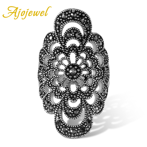 Ajojewel #7-9 Antique Jewelry Hollow Flower Female Ring Black Rhinestone New Fashion Accessories ► Photo 1/6