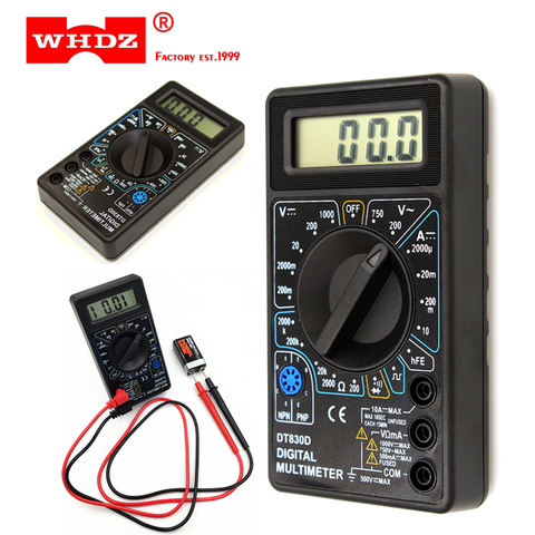 WHDZ DT830D Mini Digital Multimeter voltmeter Voltage Ampere Ohm Tester Buzzer Overload protection Safety Probe DC AC LCD black ► Photo 1/6