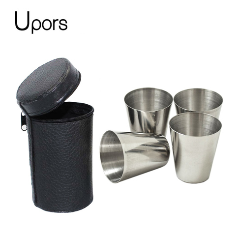 UPORS 1OZ Hip Flask Cup Stainless Steel Wine Cups With PU Leather Cover Russia CCCP Mini Whiskey Alcohol Hip Flask Outdoor 4pcs ► Photo 1/6