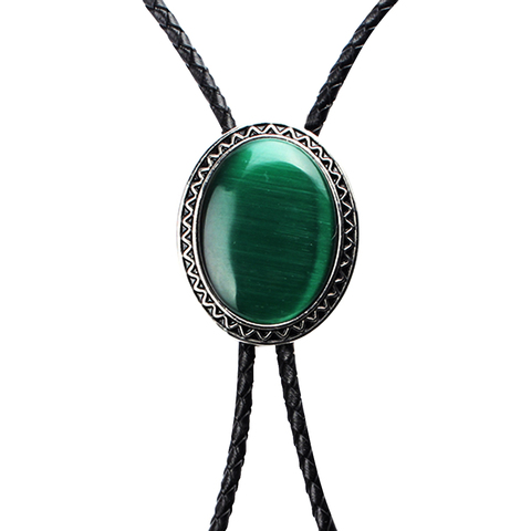 Vintage Natural Green Opal Enamel Western Cowboy Rodeo Bolo Leather Necktie Necklace ► Photo 1/3