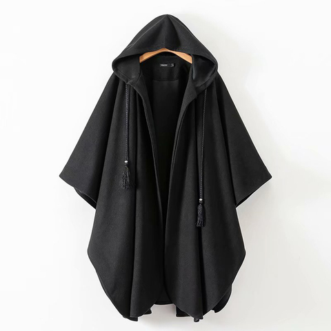 New Women Winter Black Long Coat Ladies Cotton Fashion Cardigan Jackets Women-s Harjuku Hooded Cloak Capes ponchos y capas mujer ► Photo 1/6