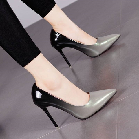 Gradient color Pointed Toe Shallow 10CM High heels pumps women shoes2022 Office Mixed Colors Thin Heels Rubber sole ladies shoes ► Photo 1/6