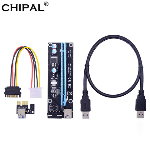 CHIPAL PCI Express PCI-E 1X to 16X Riser Card with 60CM USB 3.0 Cable + SATA to 4Pin Molex Power Cord for BTC LTC ETH EOS Mining ► Photo 1/6