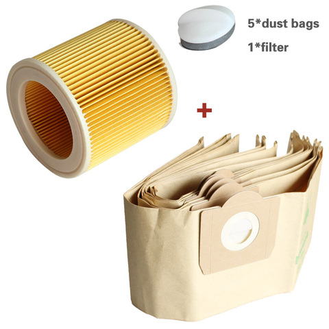 5X dust bag 1X filter for KARCHER WD3 Premium WD 3,300 M WD 3,200 WD3.500 P 6,959-130 vacuum cleaner ► Photo 1/6