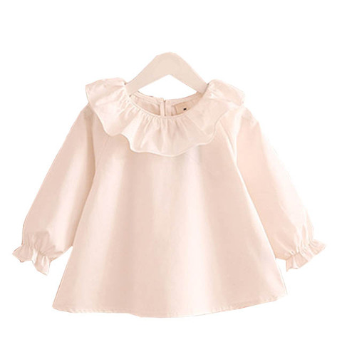 Little Girl Shirts 2022 Spring Fashion Ruffle Neck Baby Girls