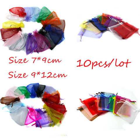 Top Sale 10pcs 7x9/9x12cm Drawstring Organza Jewelry Packaging Display Jewelry Pouches For DIY Jewelry Wedding Gift Beads Bags ► Photo 1/6