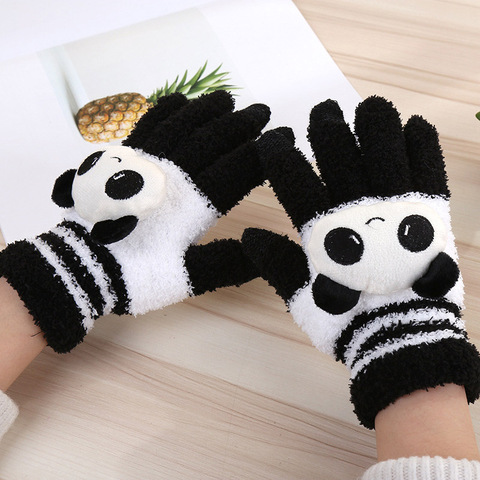 Winter warm riding full finger gloves ladies touch screen cute coral velvet panda head rabbit head gloves A68 ► Photo 1/6