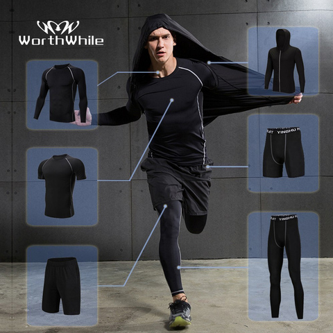 WorthWhile Men's Tracksuit Compression Sports Suit Gym Fitness Clothes Running Jogging Sport Wear Training Exercise Workout ► Photo 1/6