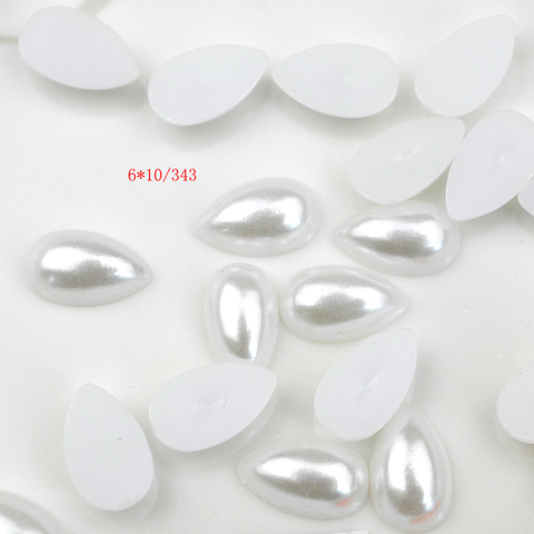 FLTMRH 50pcs 6mm*10mm  half   ivory tear drop pearl Beads ABS Retback Simulated pearl Beads ► Photo 1/1
