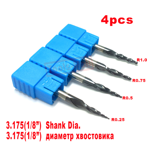 4PCS Assorted R0.25&0.5&0.75&1.0mm with 1/8