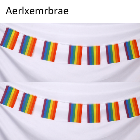 Free Shipping  Aerlxemrbrae  5.5M 20pcs/set14cmx21cm d Rainbow string flag   Polyester standard Flag Gay Pride Peace Flags ► Photo 1/3