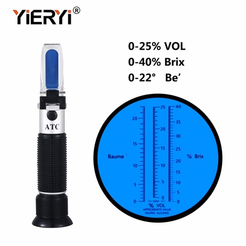 yieryi 3 In 1 Handheld alcohol refractometer sugar Wine concentration meter densitometer 0-25% alcohol beer 0-40% Brix grapes ► Photo 1/6
