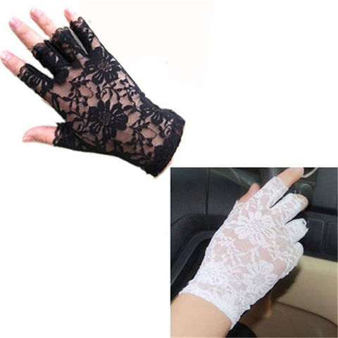 Womens Sexy Dressy Lace Gloves Sunscreen Short Gloves Fingerless Lace Driving Gloves Spring And Summer Mittens Accessories ► Photo 1/5