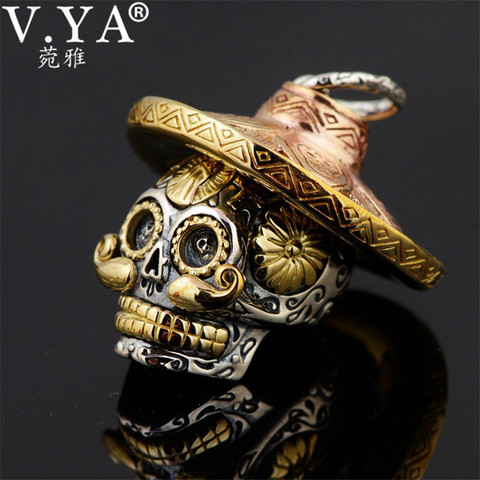 V.YA Punk 925 Sterling Silver Skeleton Skull Pendants Fit Necklaces for Men Women Thai Silver Pendant High Quality ► Photo 1/6