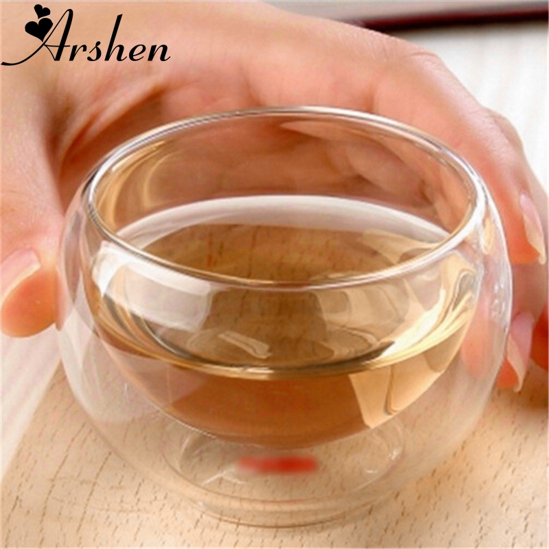6 Pcs Heat Resistant Double Wall Glass Tea Cup Layer Clear Glass Teacup 50ml