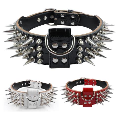 inch Wide Genuine Leather Dog Collar Spiked Studded Dog Collar