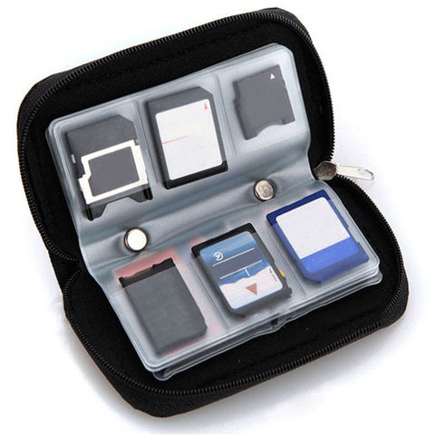1 PC  Protector Holder Wallet Black 22 SDHC MMC CF Micro SD Memory Card Storage Carrying Zipper Pouch Case ► Photo 1/1