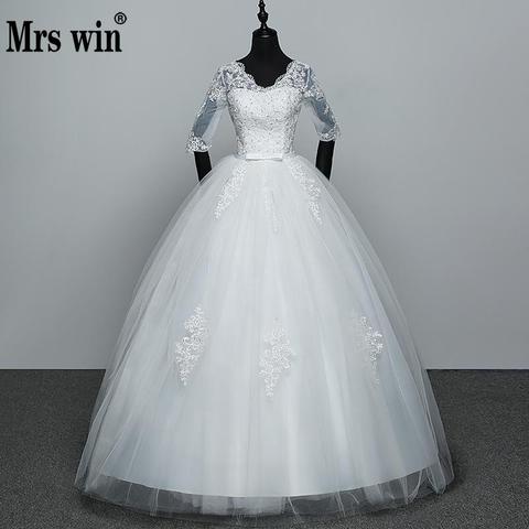 Wedding Dresses Hot Sale Elegant Princess Adjust Lace Three Quarter Sleeve Bridal Gowns Vestidos De Noiva Plus Size ► Photo 1/6