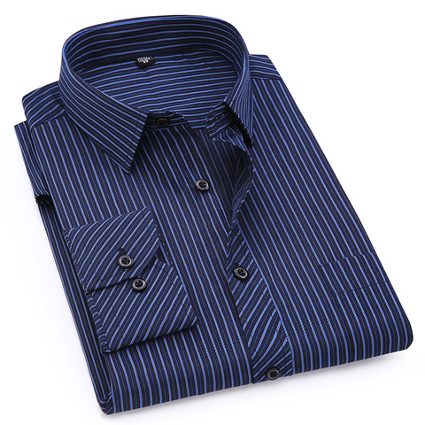 Plus Large Size 8XL 7XL 6XL 5XL 4XL Mens Business Casual Long Sleeved Shirt Classic Striped Male Social Dress Shirts Purple Blue ► Photo 1/6