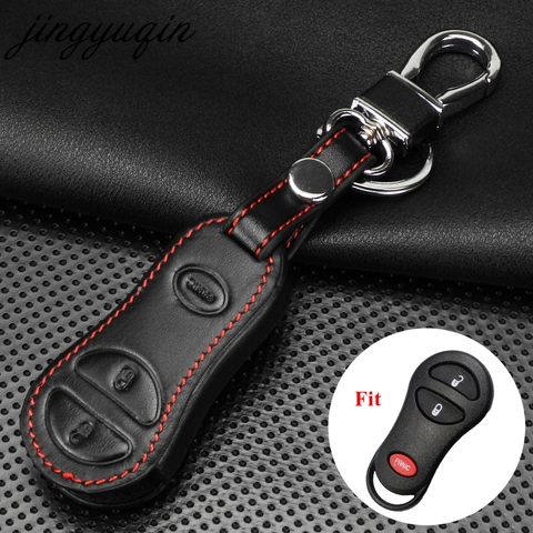 jingyuqin 3 Button Keyless Remote Key Case Leather Cover Fob For Chrysler Voyager Cruiser For Dodge Ram Dakota Jeep Cherokee ► Photo 1/4