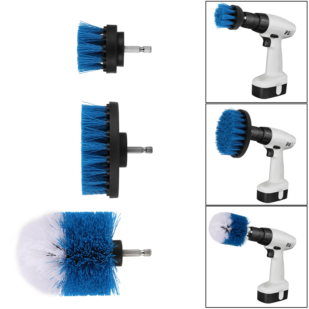 3pcs Electric Scrubber Brush Drill Kit Plastic Round Cleaning Carpet Glass Car 