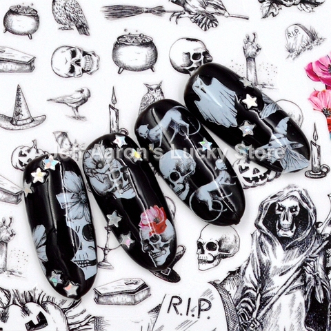 New arrival 1 Sheet Halloween nail sticker skull decals for nail art decorations fake nails accessoires manicure supplies tool ► Photo 1/6