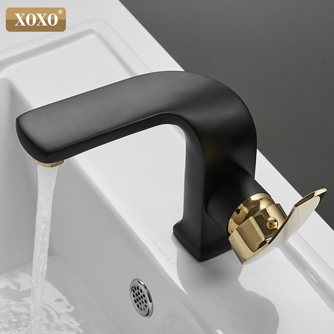 XOXO Basin Faucet Hot and cold Bathroom Mixer Tap Modern Black Brass Single Handle Sink Mixer Tap Deck Mounted Basin Crane 21055 ► Photo 1/6
