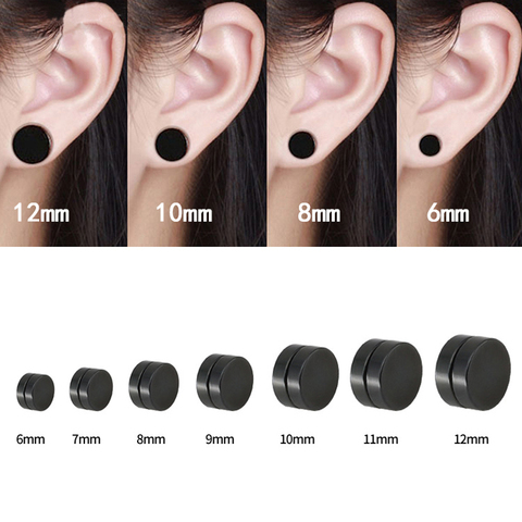 1 Piece Mens Magnetic Stud Earrings Korean Hiphop Rock Titanium Non Pierced Earrings Women Black 8mm 10mm 12mm Earring Clips ► Photo 1/6
