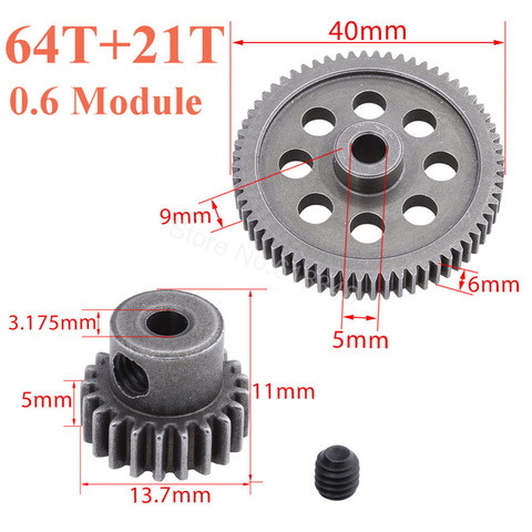 11184 Metal Diff Main Gear 64T 11181 Motor Pinion Gears 21T Truck 1/10 RC Parts HSP BRONTOSAURUS Himoto Amax Redcat Exceed 94111 ► Photo 1/6