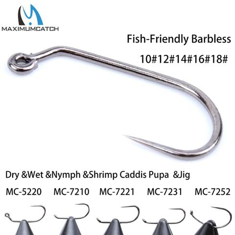 Maximumcatch 100pc Fly Fishing Hook 10#-18# Fish-Friendly Barbless Dry Wet Nymph Shrimp Caddis Pupa Jig Fly Tying Hooks ► Photo 1/6