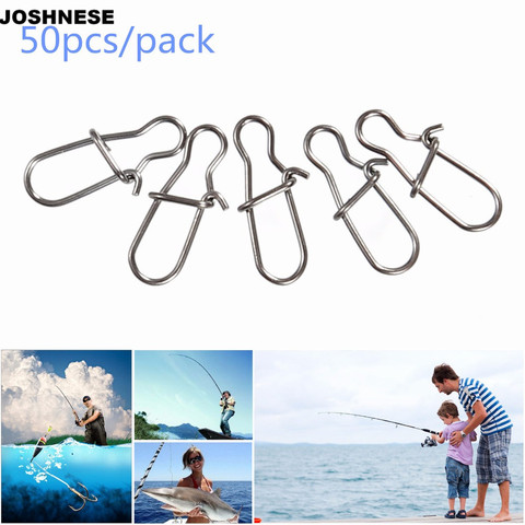 JOSHNESE 50pcs/lot High Quality Hook Lock Snap Swivel Solid Rings Safety Snaps Fishing Hooks Connector Stainless Steel ► Photo 1/6
