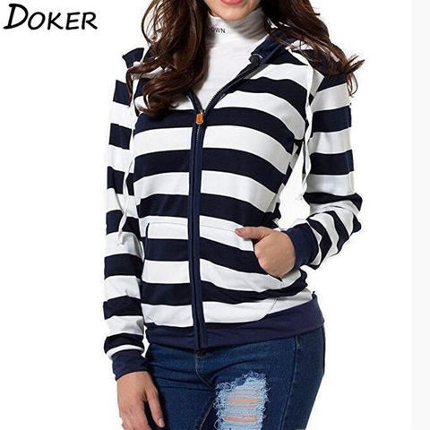 2022 Autumn Women Striped Hoodies Sweatshirt Long Sleeve Hooded Zipper Pockets Jackets Casual Plus Size Tracksuit Female Clothes ► Photo 1/6