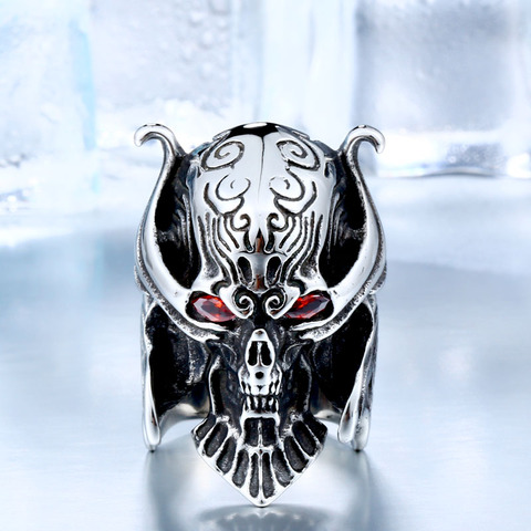 BEIER Cool Big Punk Stainless Steel Unique War Skull Head Ring  For Man With red eye High Quality BR8-336 ► Photo 1/3
