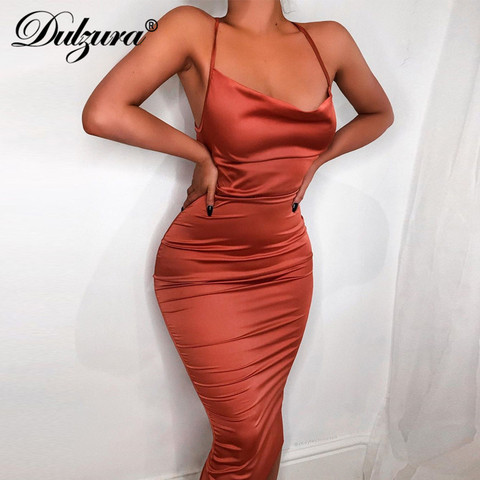 Dulzura neon satin lace up 2022 summer women bodycon long midi dress sleeveless backless elegant party outfits sexy club clothes ► Photo 1/6