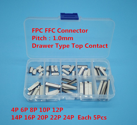 50pcs FFC FPC connector 1.0mm 4/6/8/10/12/14/16/20/22/24 Pin Top Contact Flat Cable Connector Socket Sets ► Photo 1/6