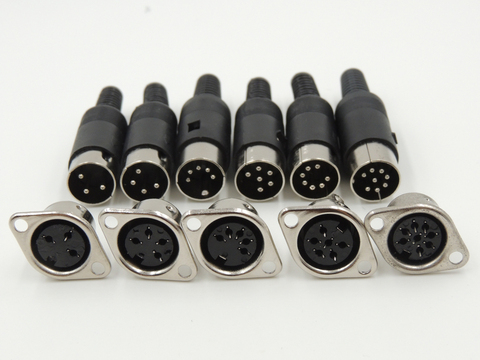 10PCS DIN 3 4 5 6 7 8 Pin DIN Male Plug with Plastic Handle + Female Socket Hulled Panel Mount Chassis Connector Soldering Iron ► Photo 1/6