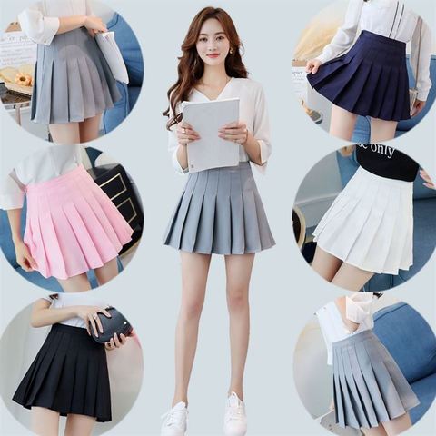 XS-XXL Twelve Colors High Waist Women Pleated Skirt Student A-Line Skirt Spring Summer Slim Plaid Skirt Safety Pants Mini Skirt ► Photo 1/6