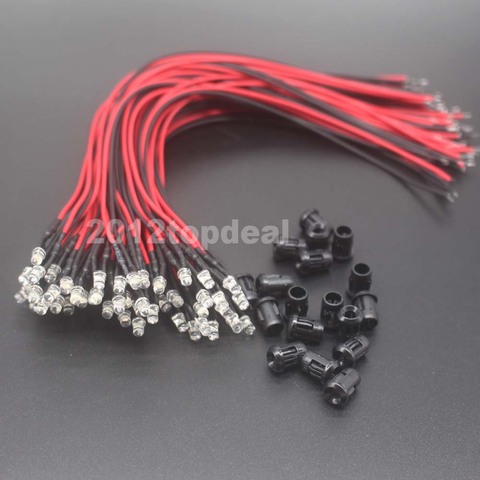 10-100pcs 3mm/5mm Red/Green/Blue/RGB 12V DC Round Pre-Wired Water Clear LED With Plastic Holder ► Photo 1/6